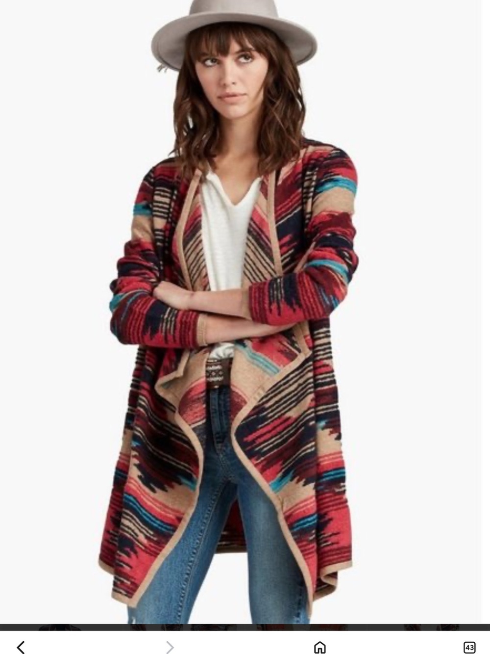 Lucky Brand Multicolor Red, Tan & Blue Aztec Open-Front Cardigan XS EUC western